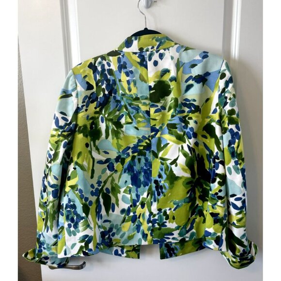 NWOT Ellen Tracy Jacket Blue Green Watercolor Open 14 Mandarin Collar MSRP $398 - Picture 2 of 5